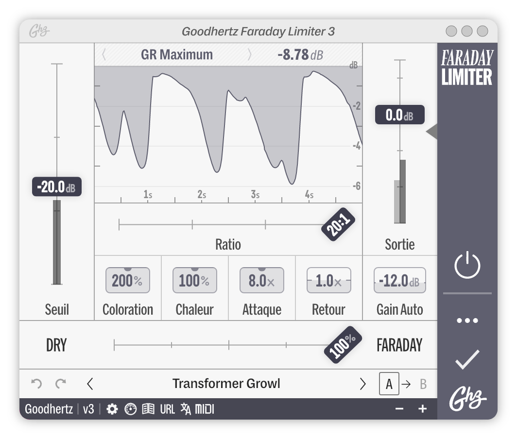 A screenshot of the Faraday Limiter interface