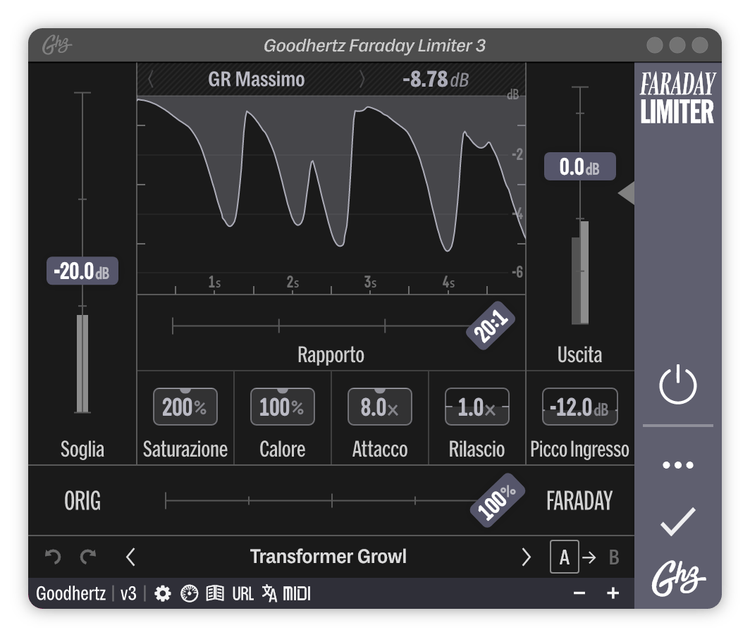 A screenshot of the Faraday Limiter interface
