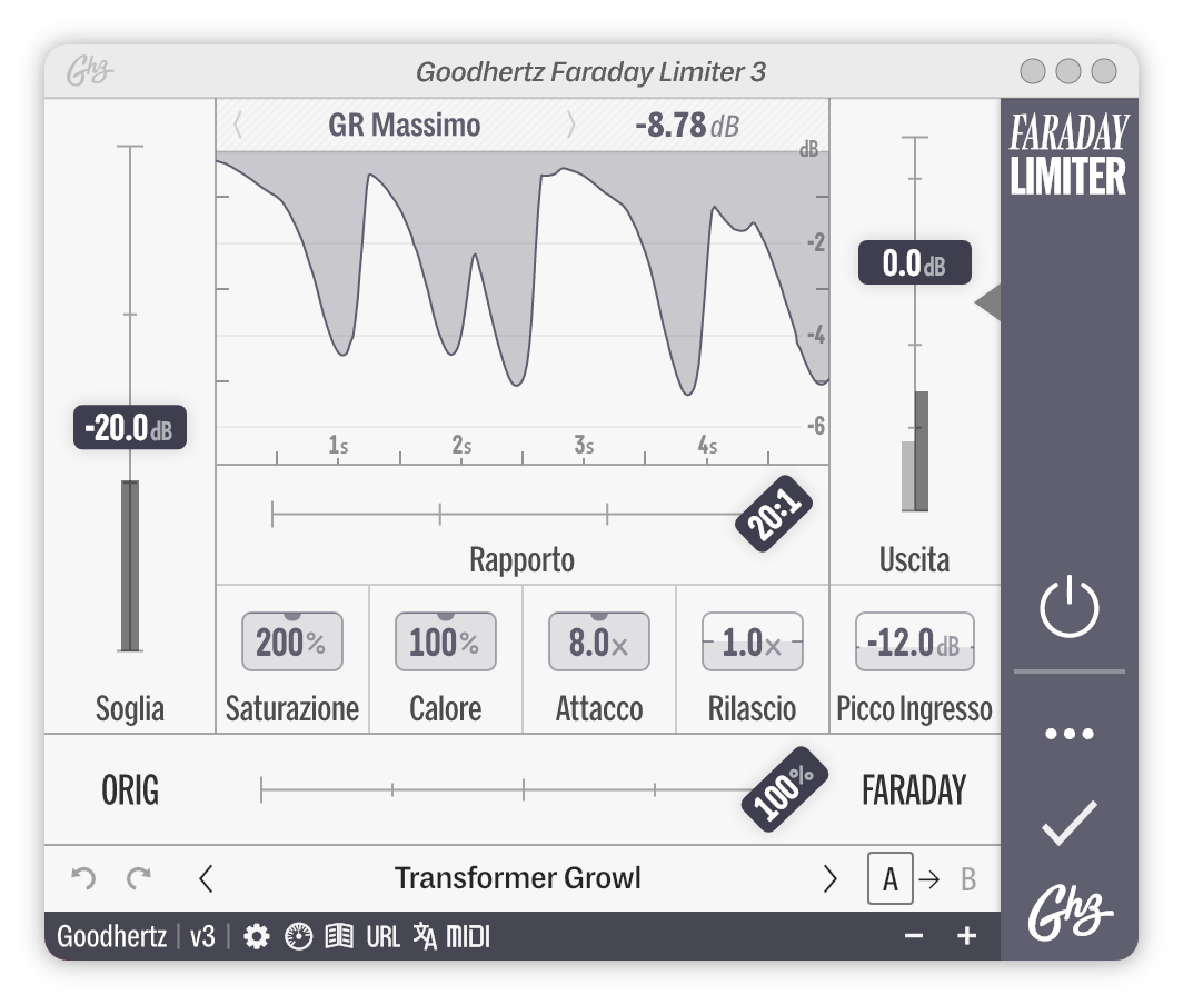 A screenshot of the Faraday Limiter interface