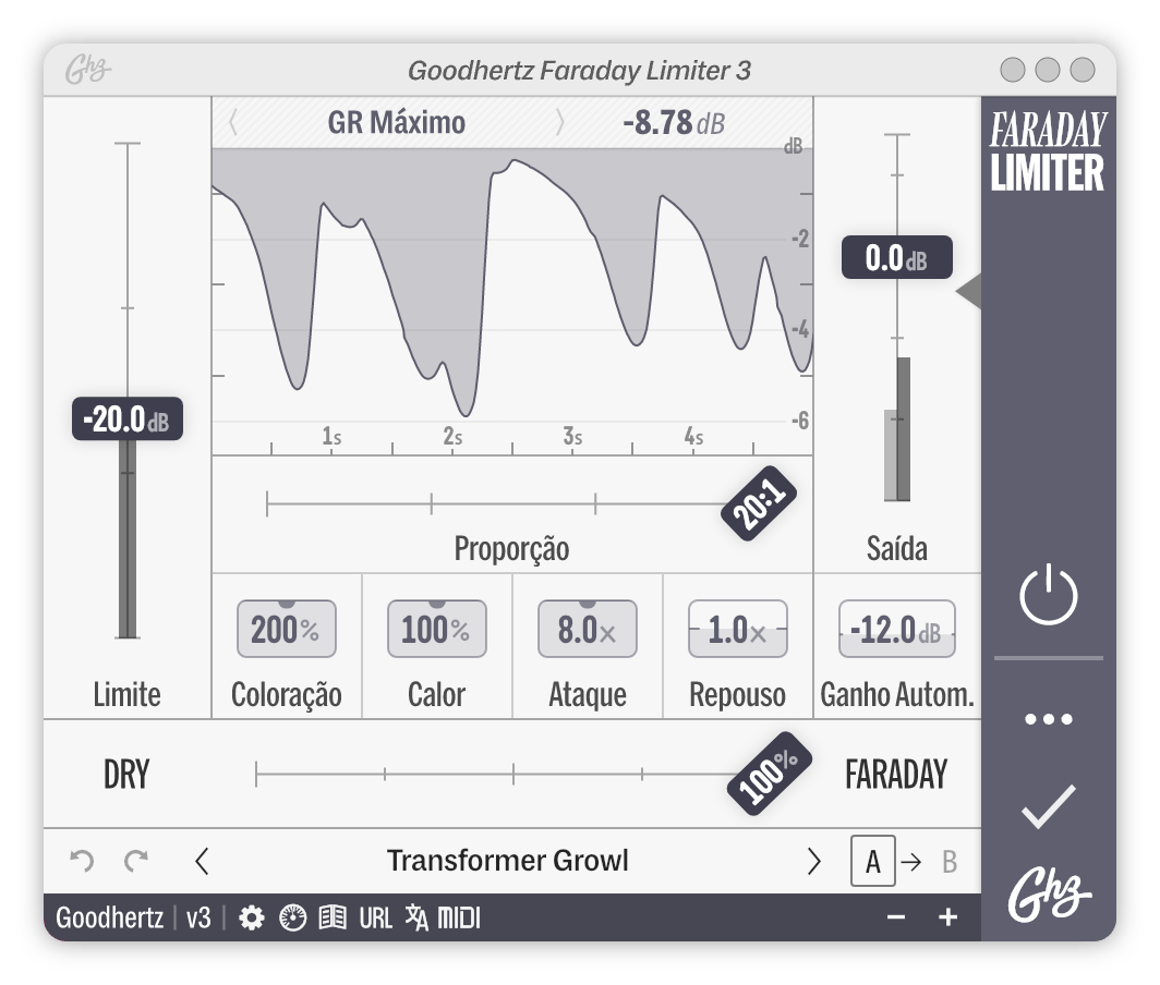 A screenshot of the Faraday Limiter interface