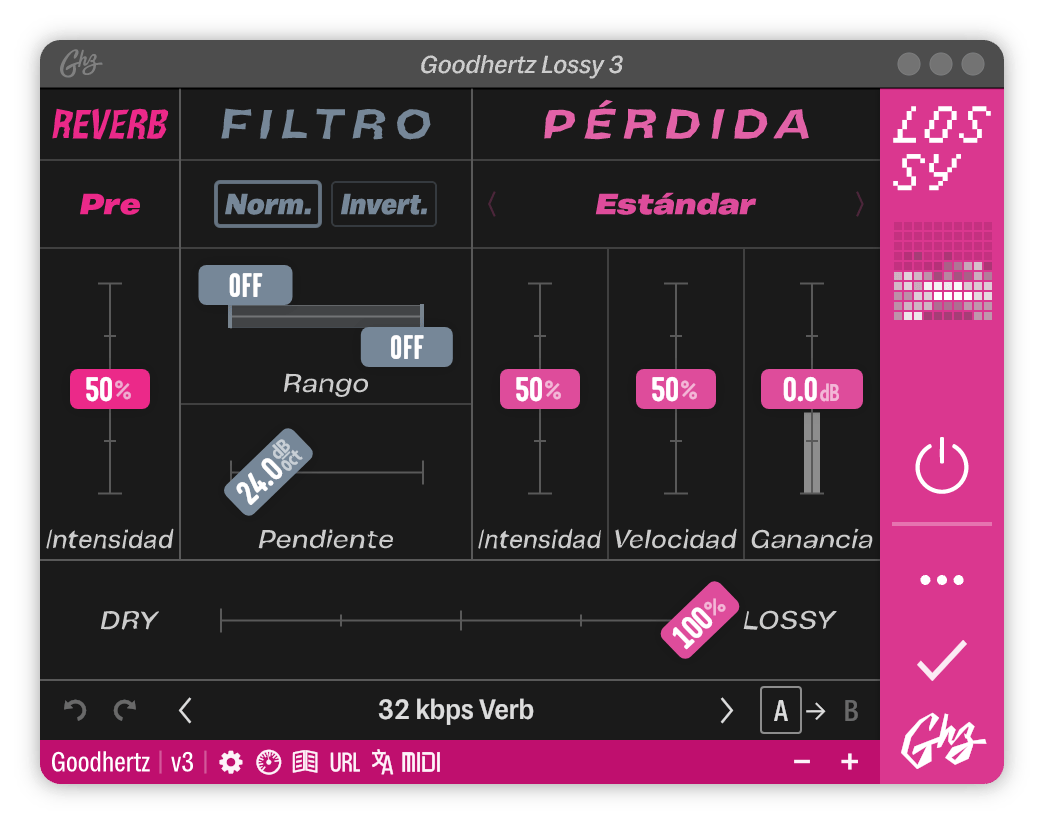A screenshot of the Lossy interface