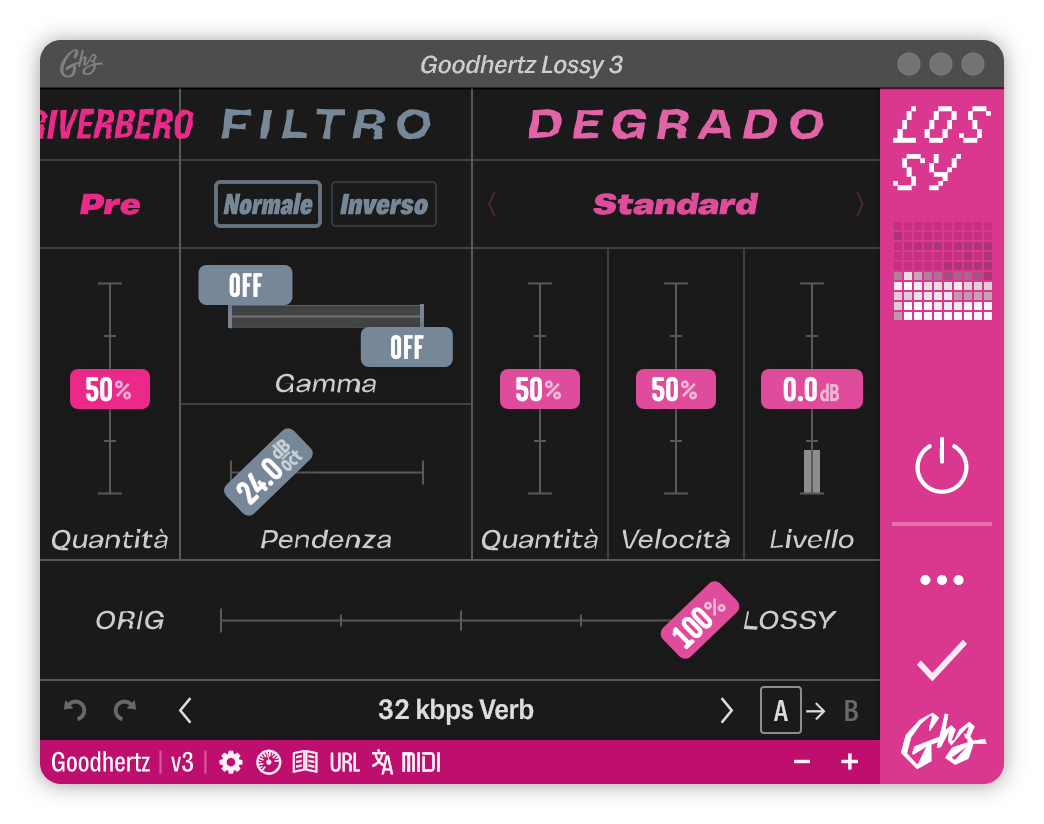A screenshot of the Lossy interface