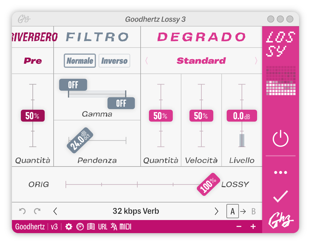 A screenshot of the Lossy interface