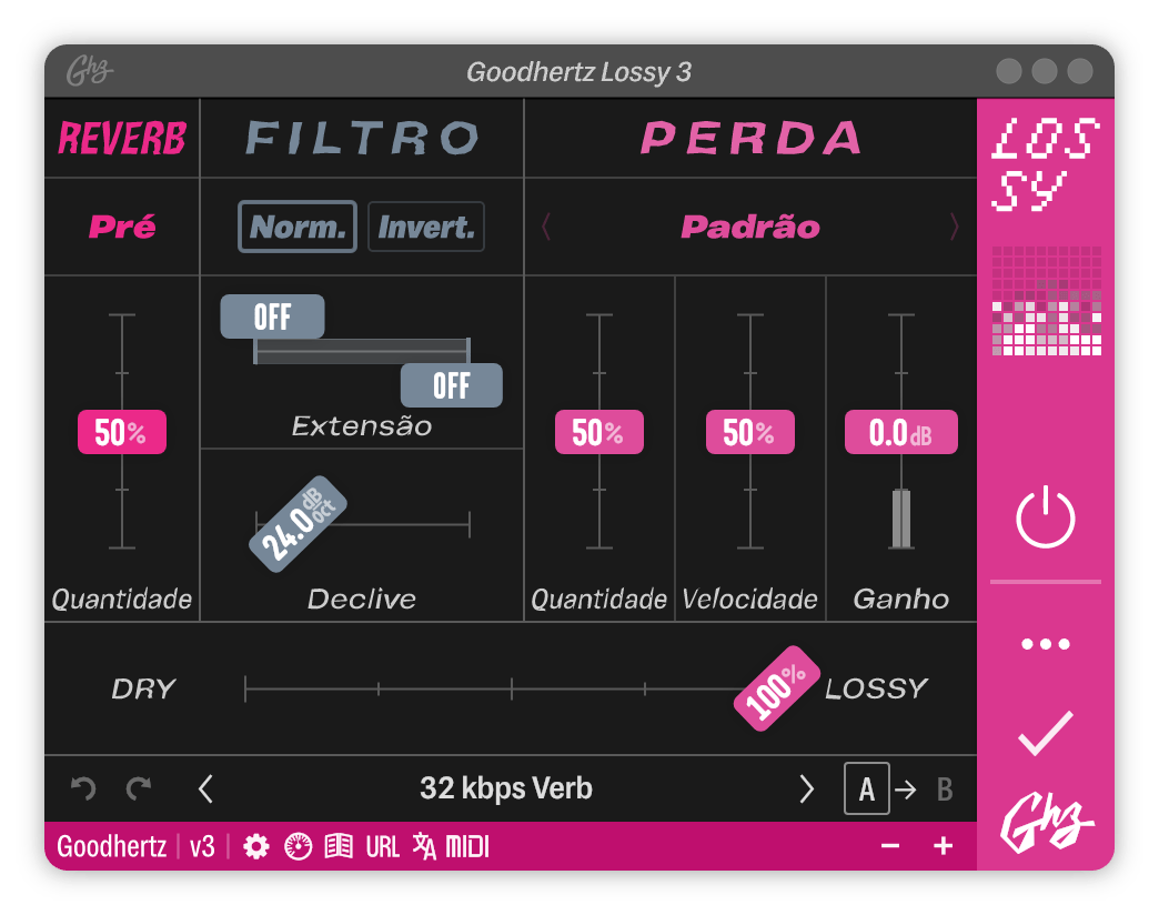 A screenshot of the Lossy interface