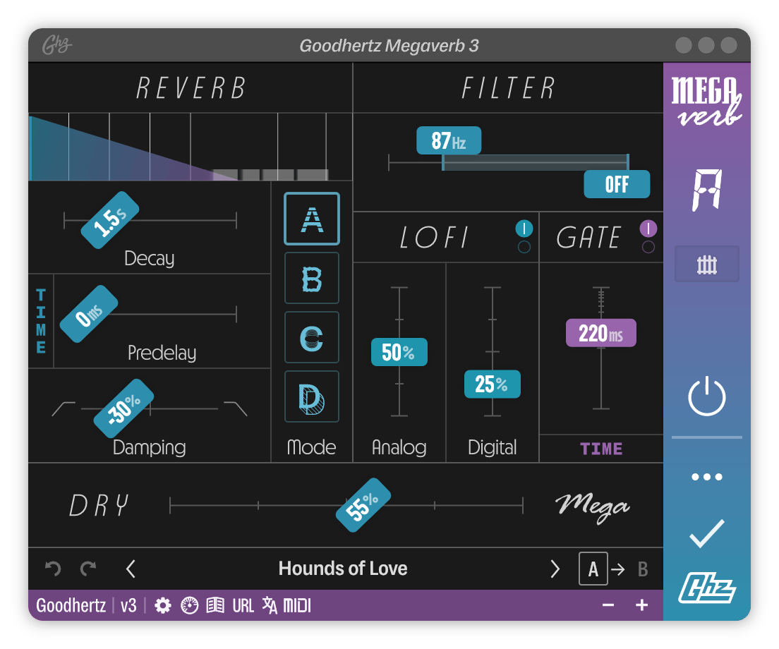 A screenshot of the Megaverb interface