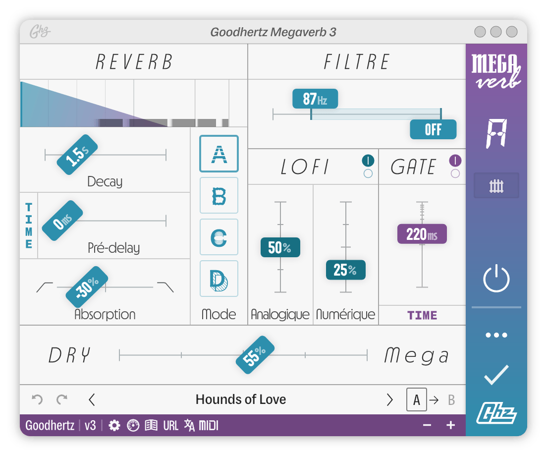 A screenshot of the Megaverb interface