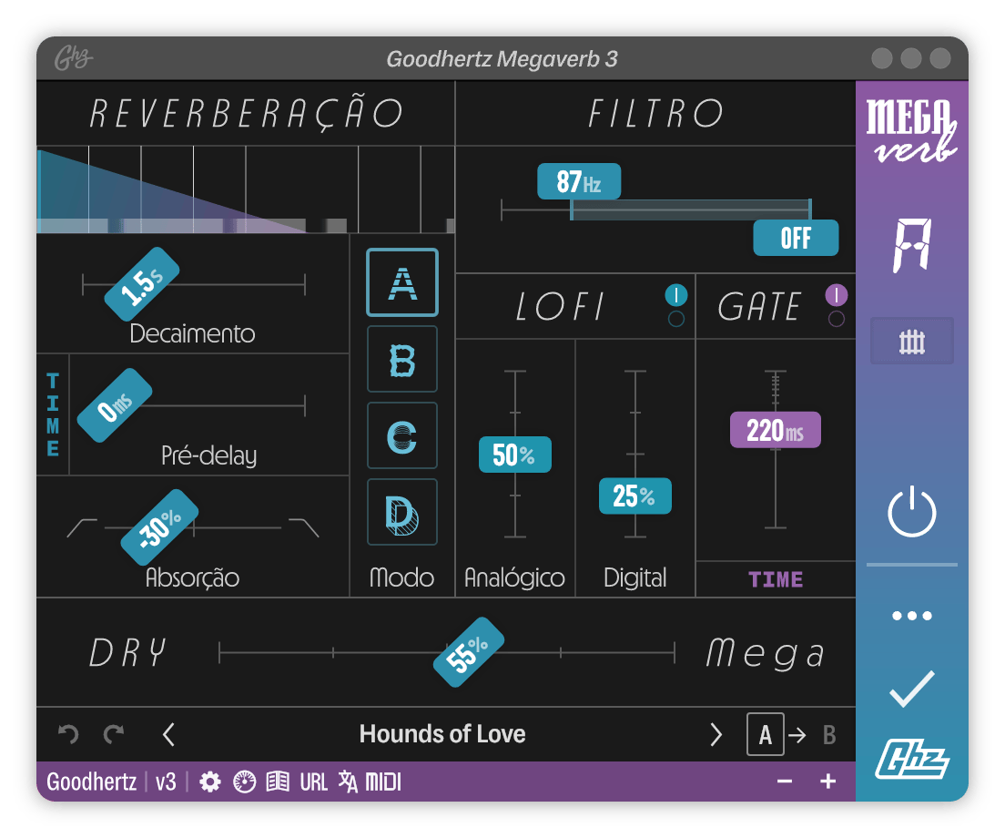 A screenshot of the Megaverb interface