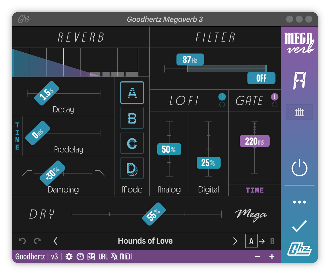 A screenshot of the Megaverb interface