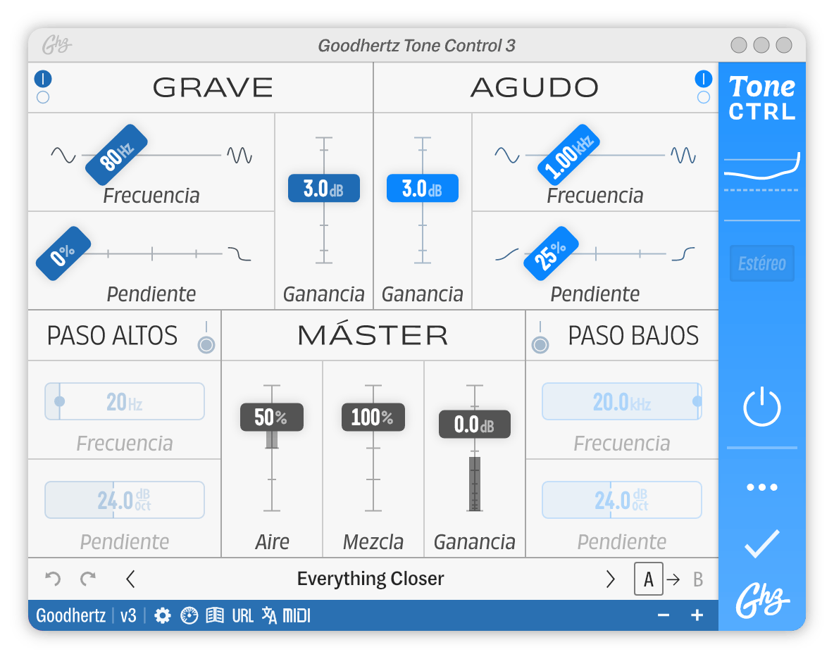 A screenshot of the Tone Control interface