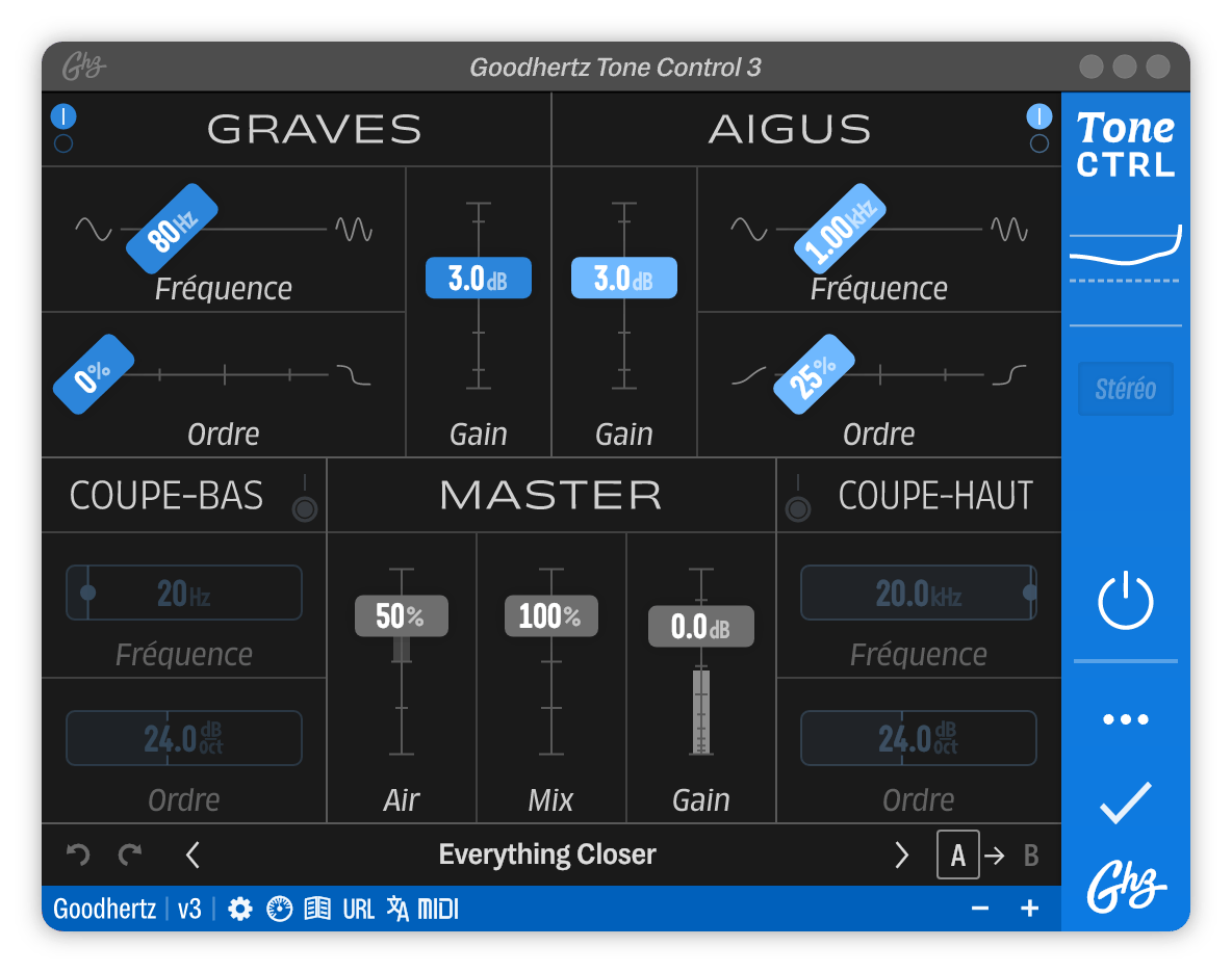 A screenshot of the Tone Control interface