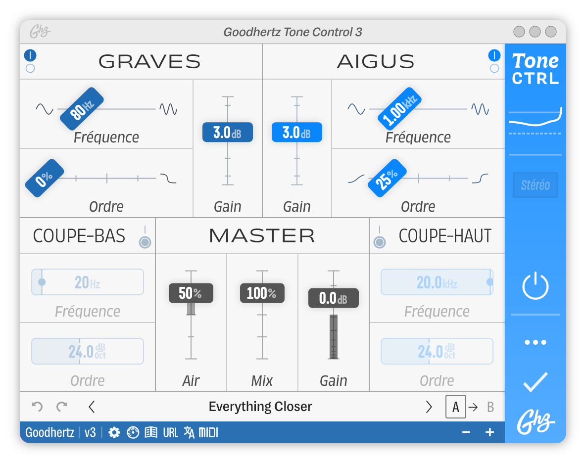A screenshot of the Tone Control interface